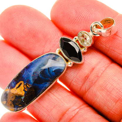 Boulder Opal, Garnet, White Quartz Pendant 2 1/4" (925 Sterling Silver) PD38043