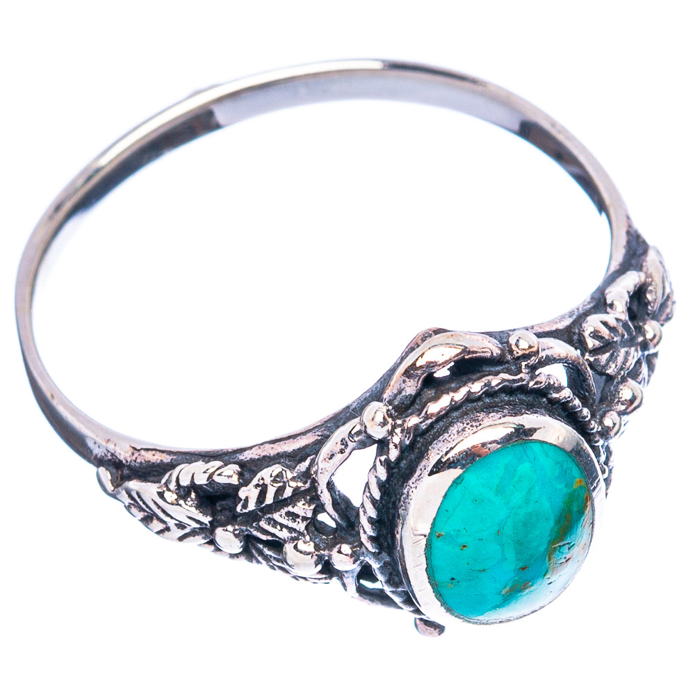 Sterling silver turquoise ring, oval stone in detailed scrollwork, size 8.75