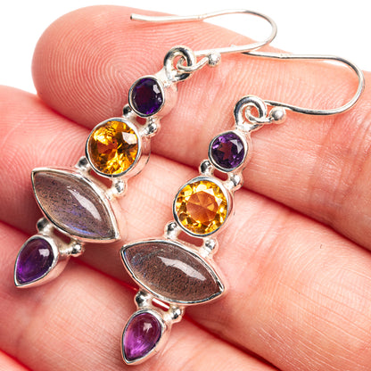 Labradorite, Amethyst, Citrine Earrings 1 3/4" (925 Sterling Silver) E432486