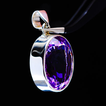 24ct Faceted Brazilian Amethyst Pendant 1 1/4" (.925 Sterling Silver)