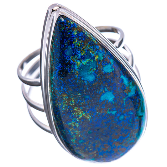Sterling silver band ring with oval blue-green azurite malachite gemstone