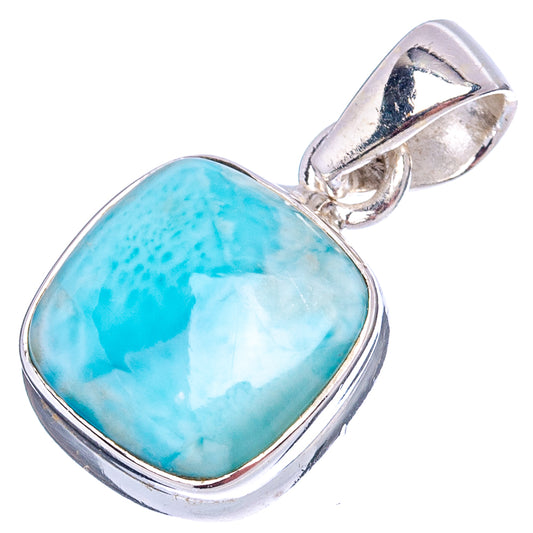 Sterling silver larimar pendant, oval blue-green stone in bezel with open bail