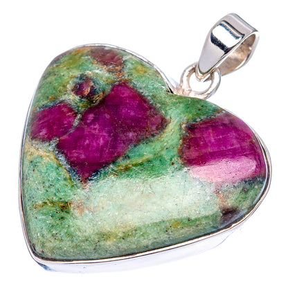 Premium Ruby in Fuchsite Heart Pendant 1 1/2" (.925 Sterling Silver)