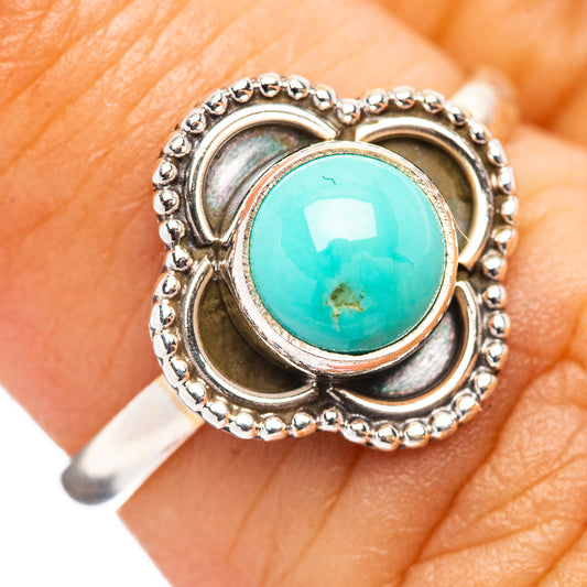Sterling silver turquoise cabochon ring, oval bezel with beaded border