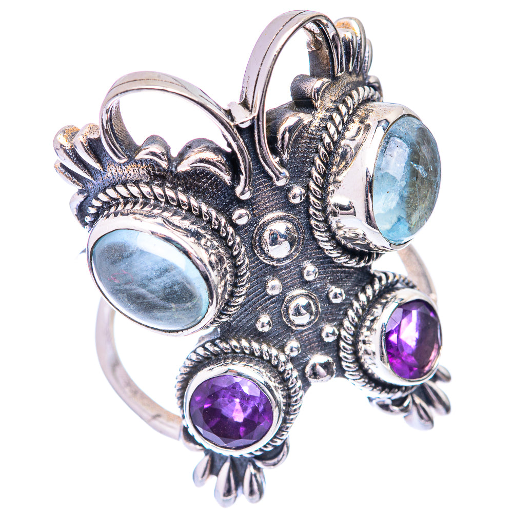 Large Aquamarine, Amethyst Ring Size 7.75 (925 Sterling Silver) R141072