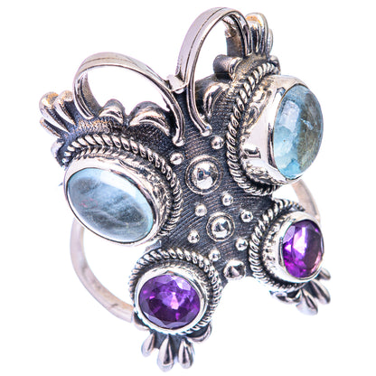 Large Aquamarine, Amethyst Ring Size 7.75 (925 Sterling Silver) R141072