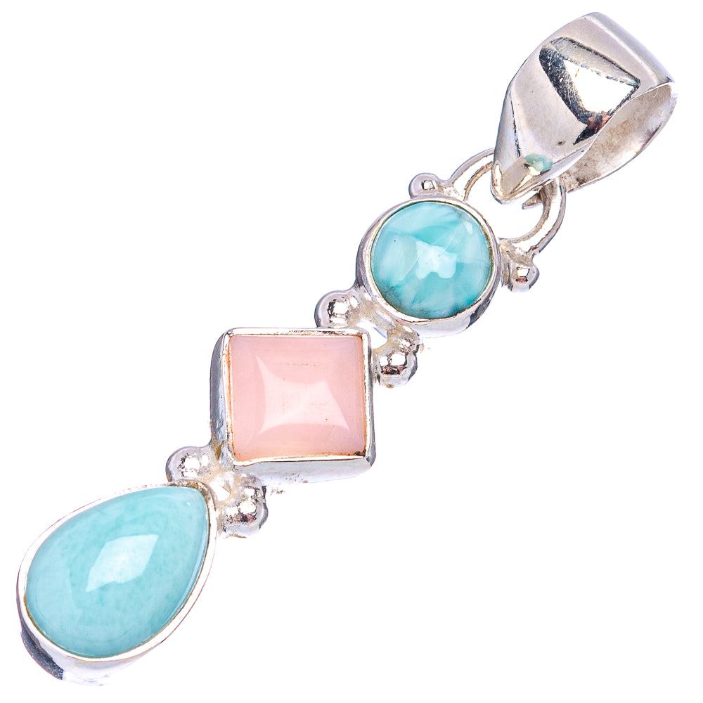 Sterling silver pendant with three blue oval stones and pink square opal center
