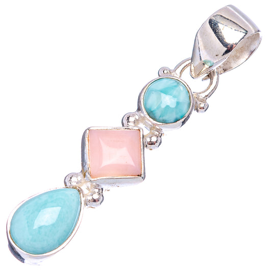 Sterling silver pendant with three blue oval stones and pink square opal center