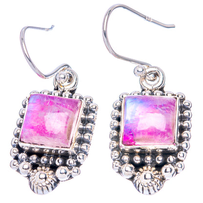 Pink Moonstone Earrings 1 1/4" (925 Sterling Silver) E1363