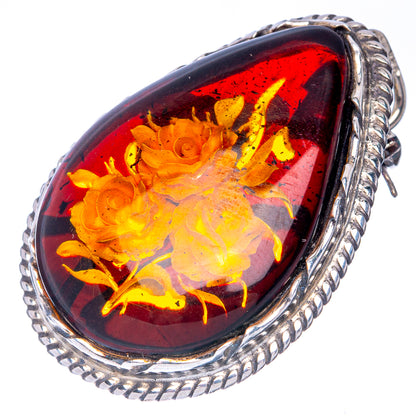 Ana Silver Co Baltic Amber Cameo Pin 1 1/2" (925 Sterlnig Silver)