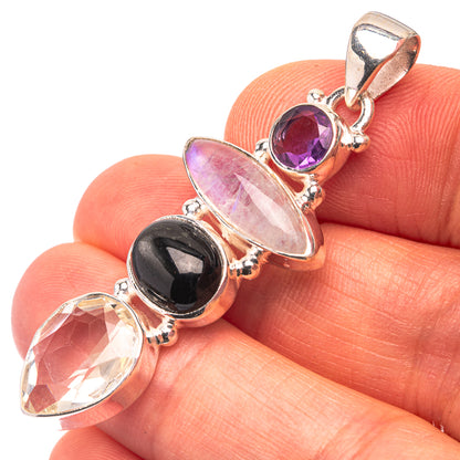 Rainbow Moonstone, Star Diopside, White Quartz, Amethyst 925 Sterling Silver Pendant 1 7/8" (925 Sterling Silver) PD38671