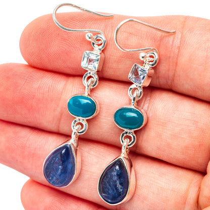 Premium Kyanite, Turquoise, Blue Topaz Earrings 1 7/8" (.925 Sterling Silver)