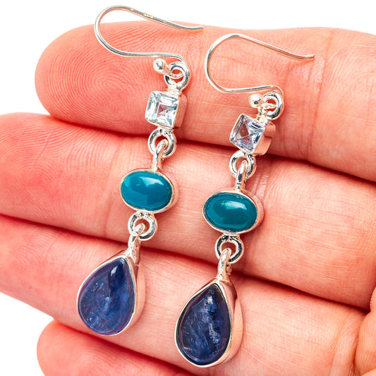 Sterling silver drop earrings with turquoise oval and blue teardrop stones