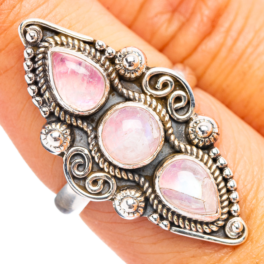 Pink Moonstone Ring Size 7.5 (.925 Sterling Silver)