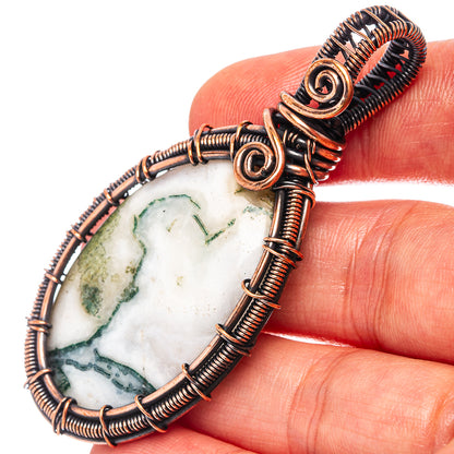 Green Moss Agate Wire Wrap Pendant 2 1/2" (Oxidized Copper)