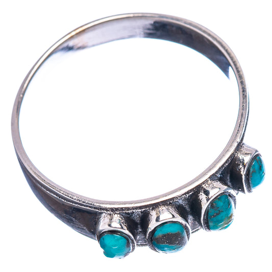 Turquoise inlay sterling silver ring, round band with three visible oval stones