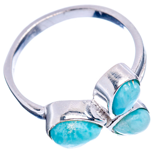 Sterling silver ring with three oval larimar stones on band, size 7.75