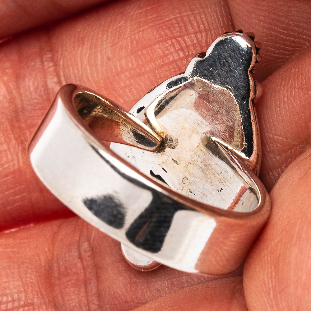 Exclusive Southwestern Style Pink Opal Ring Size 7 Adjustable (.925 Sterling Silver)