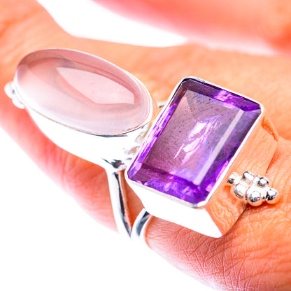 Large Rose Quartz, Amethyst Ring Size 7.5 (925 Sterling Silver) RING140194