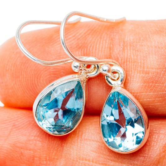Blue Topaz Earrings 1 1/8" (.925 Sterling Silver)