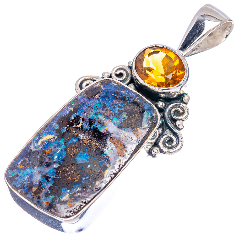 Premium Boulder Opal, Citrine Pendant 1 7/8" (.925 Sterling Silver)