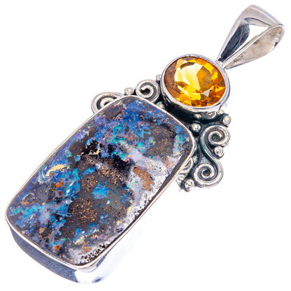 Premium Boulder Opal, Citrine Pendant 1 7/8" (.925 Sterling Silver)
