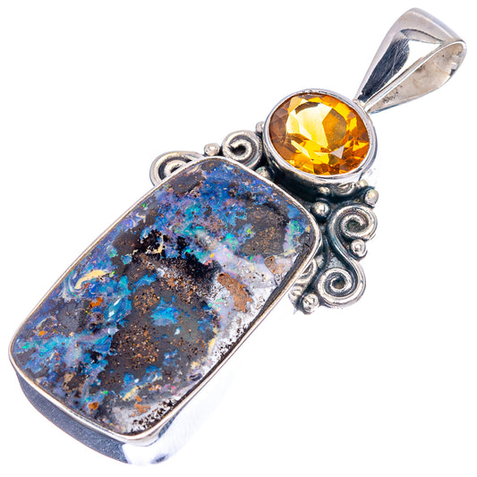 Sterling silver boulder opal pendant with rectangular stone and round citrine top