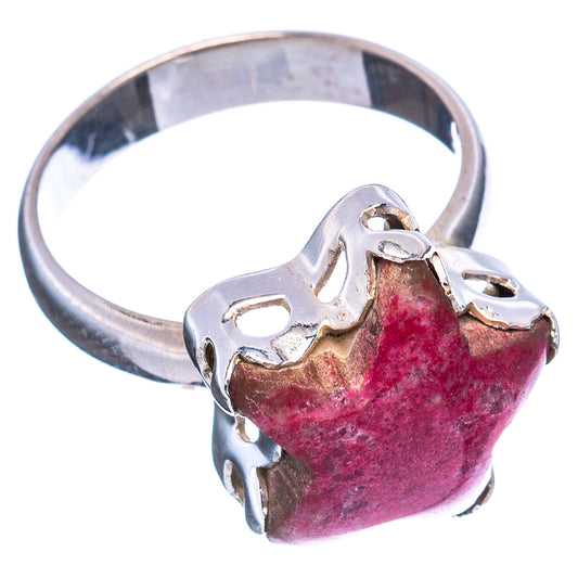 Pink-red thulite star ring, prong-set on a .925 sterling silver band