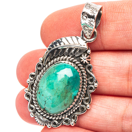 Exclusive Southwestern Style Hubei Turquoise Pendant 1 3/4" (.925 Sterling Silver)
