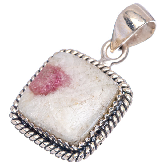 Pink tourmaline quartz pendant with top loop and braided .925 sterling silver frame