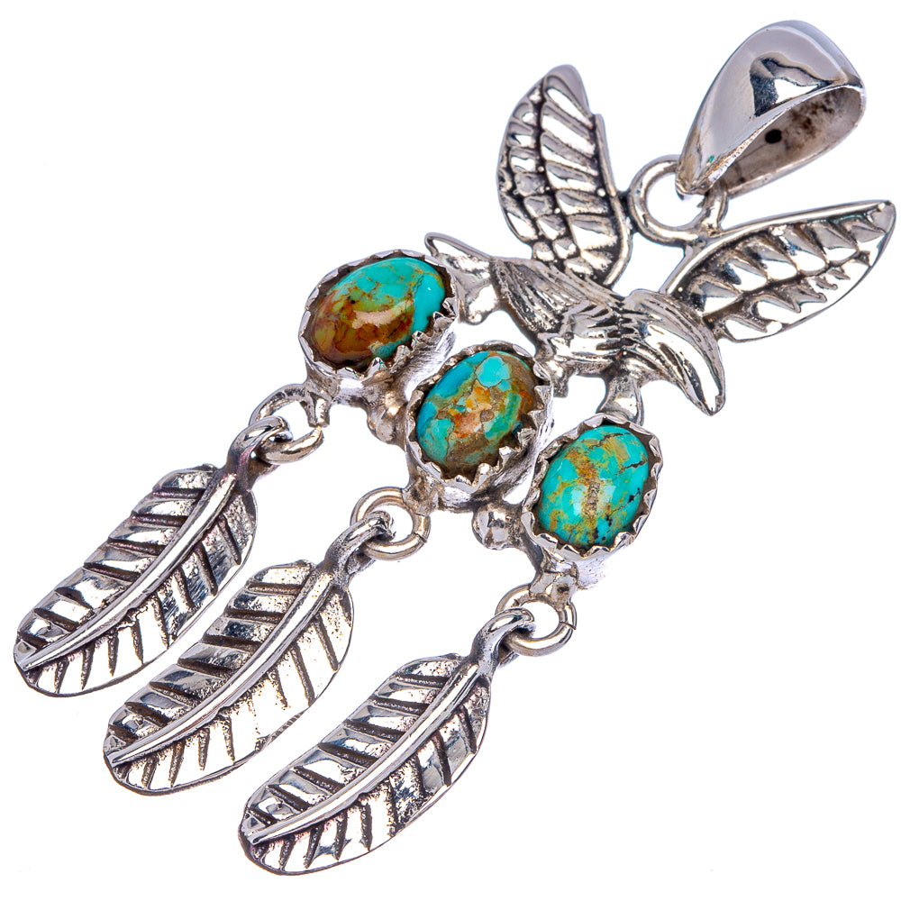 Sterling silver hummingbird pendant with turquoise cabochon stones and detailed wings