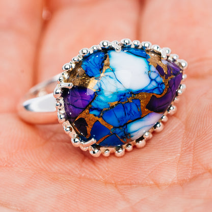 Exclusive Violet Blue Dahlia Mohave Turquoise Ring Size 7 (.925 Sterling Silver)