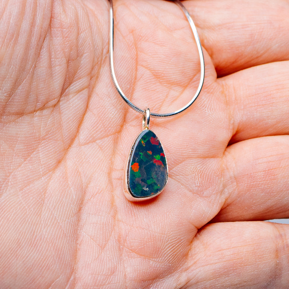 Australian Fire Opal Necklace 16" (.925 Sterling Silver)