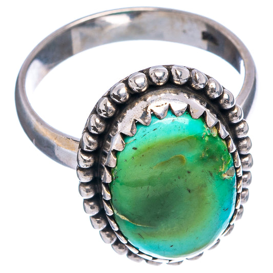 Silver turquoise cabochon ring with beaded edge and zigzag setting detail