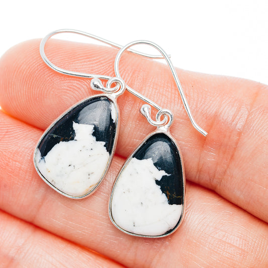 Sterling silver teardrop earrings with white buffalo turquoise stone, dangle style