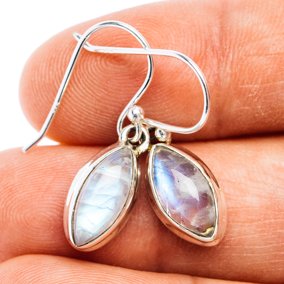 Rainbow Moonstone Earrings 1 1/8" (.925 Sterling Silver)