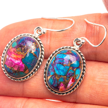 Kingman Pink Dahlia Turquoise Earrings 1 3/8" (925 Sterling Silver) E432429
