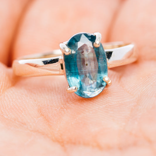 Faceted Paraiba Kyanite Ring Size 7.75 (.925 Sterling Silver)