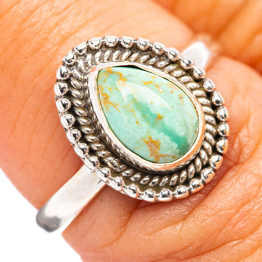 Sterling silver turquoise oval cabochon ring with rope-style beaded edges