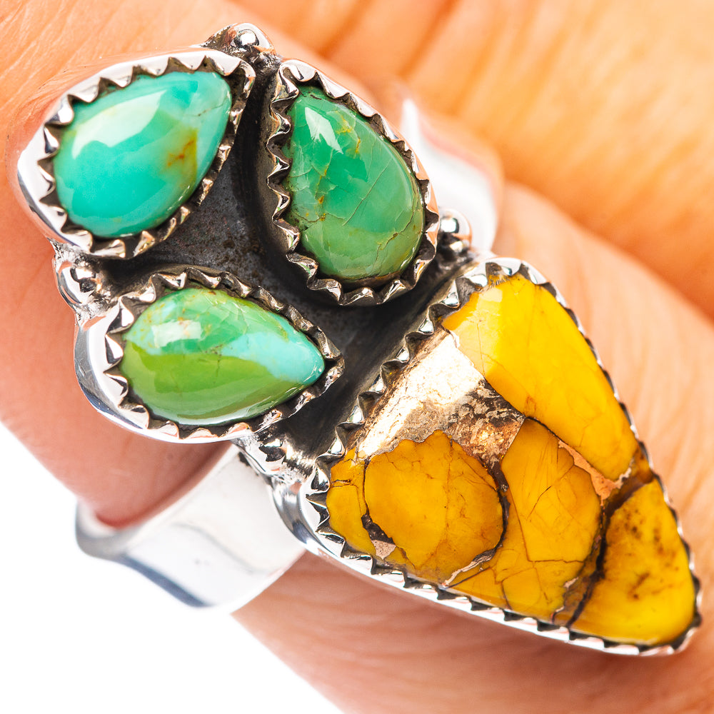 Exclusive Honey Dahlia & Mohave Turquoise Ring Size 7 Adjustable (.925 Sterling Silver)