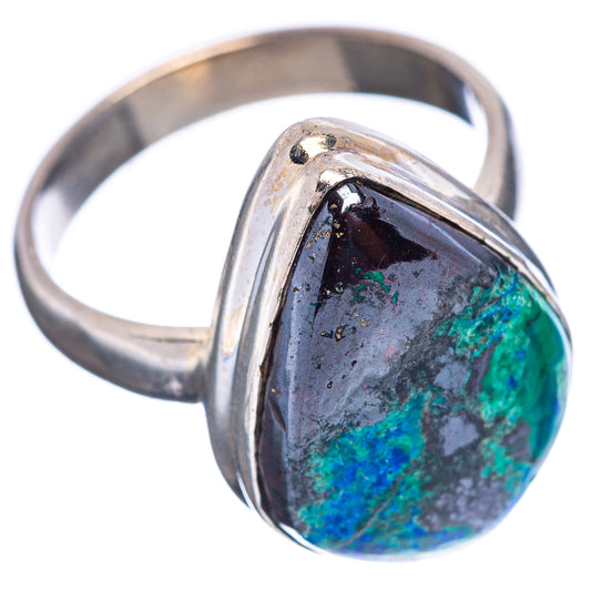 Sterling silver azurite ring with oval setting, band, and blue-green stone detail