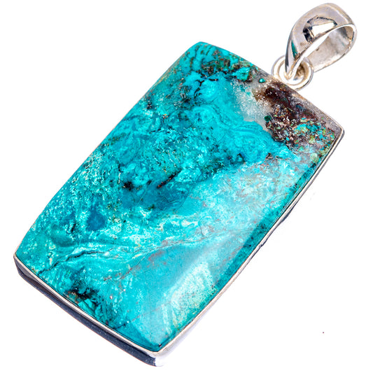 Turquoise shattuckite pendant in .925 sterling silver bezel with round bail