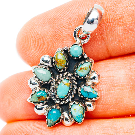 Southwestern Style Kingman Turquoise Pendant 1 3/8" (.925 Sterling Silver)
