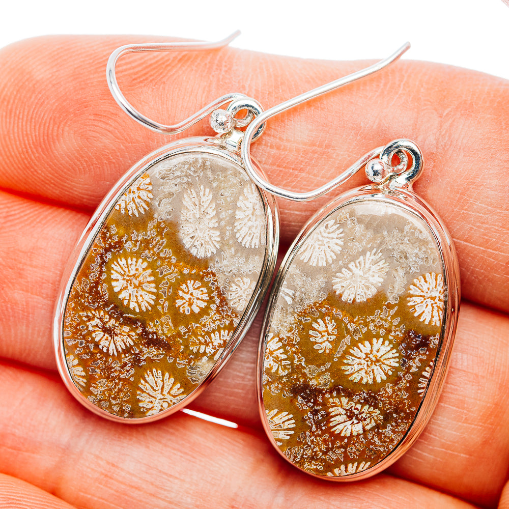 Premium Fossil Coral Earrings 1 5/8" (.925 Sterling Silver)