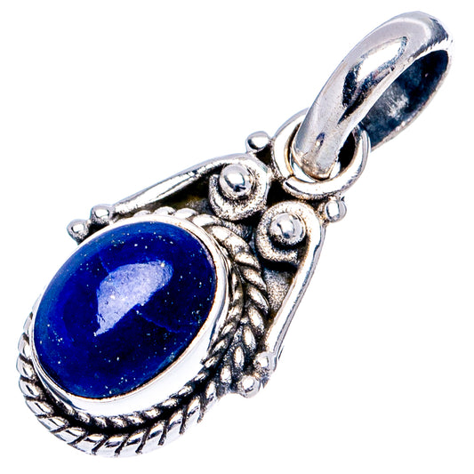 Sterling silver lapis lazuli dainty pendant angled, showing bail and oval stone