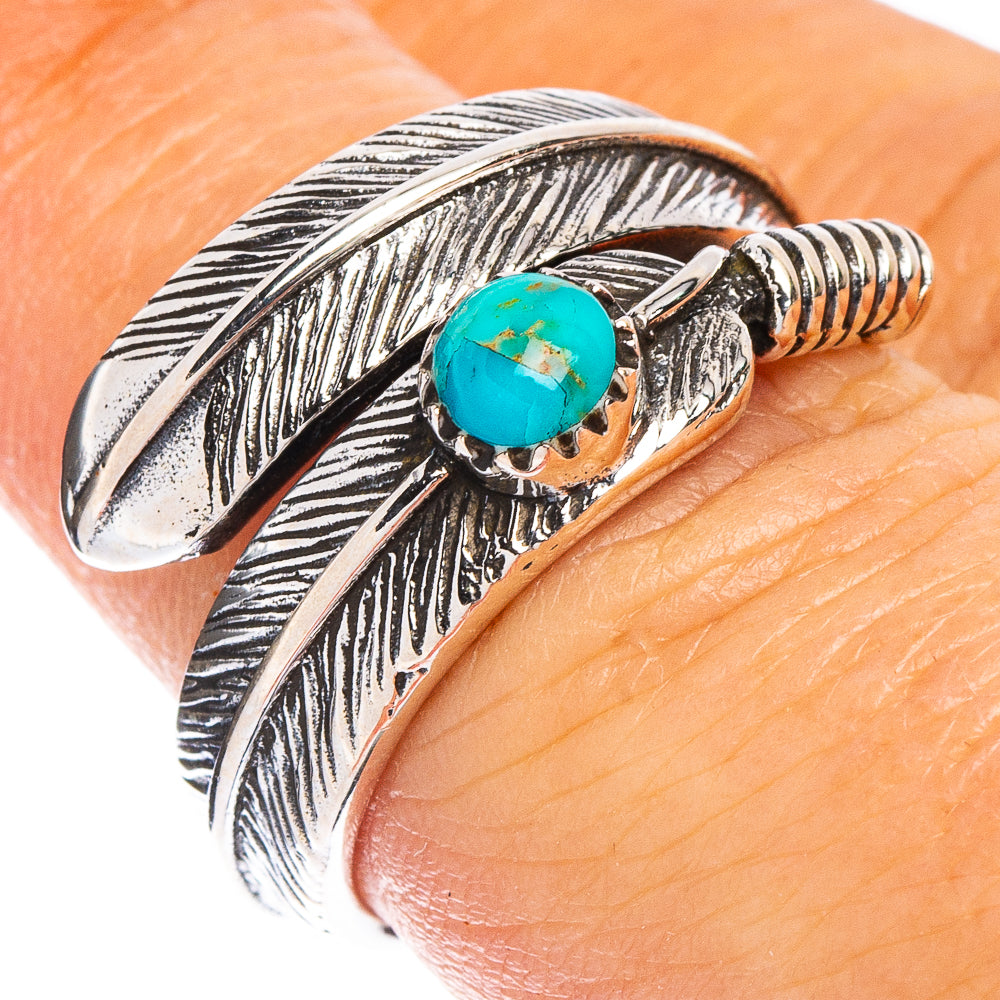 Arizona Turquoise Native Style Feather Ring Size 7 (.925 Sterling Silver)