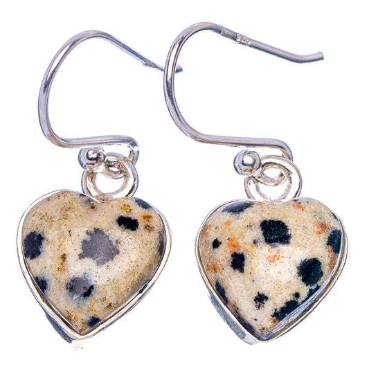 Dalmatian Jasper Heart Earrings 1 1/8" (925 Sterling Silver) E1809