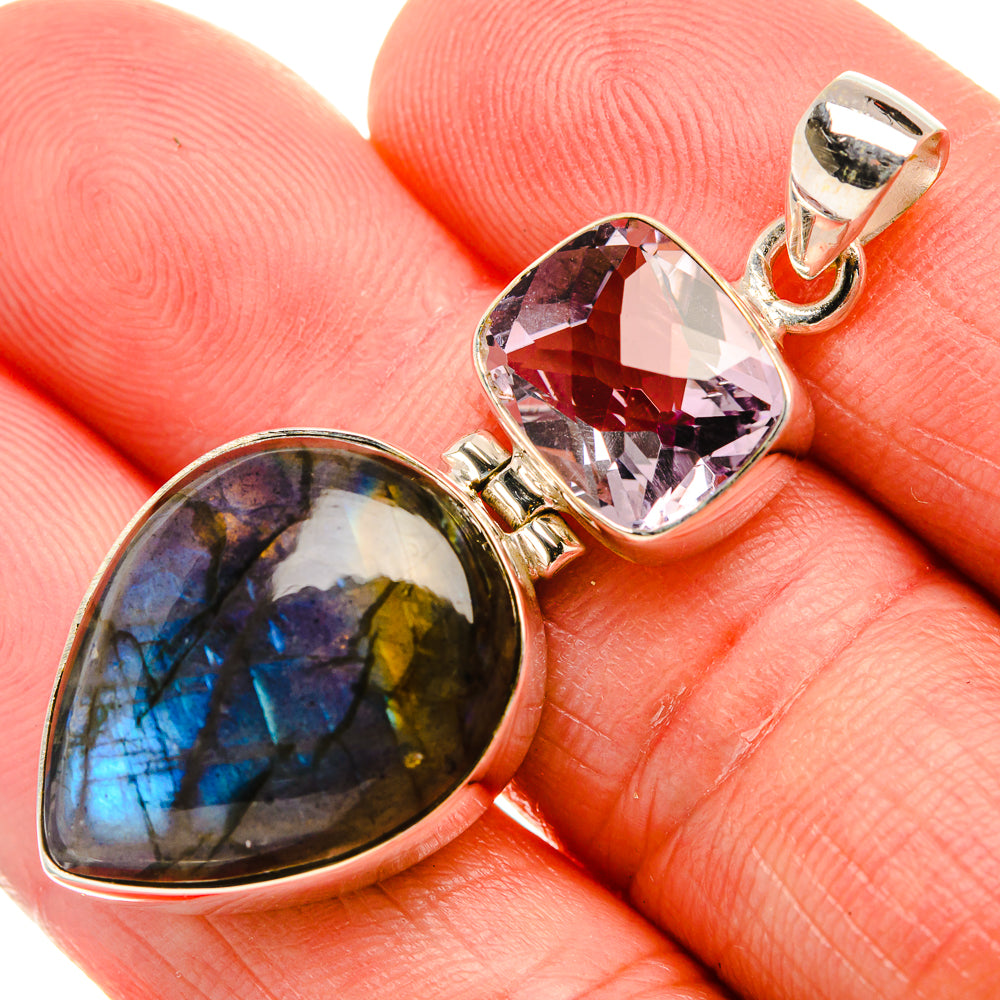 925 sterling silver heart pendant with blue labradorite and purple amethyst stones