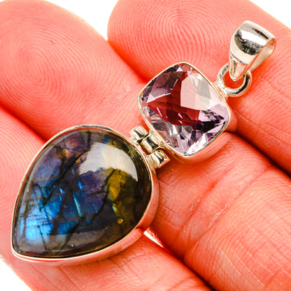 925 sterling silver heart pendant with blue labradorite and purple amethyst stones