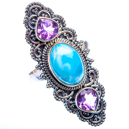 Large Larimar, Amethyst Ring Size 7.25 (925 Sterling Silver) RING140222
